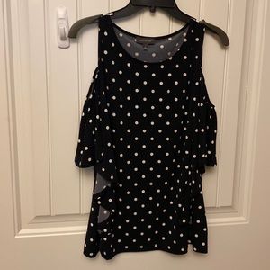 308) The Limited Sz. L Navy with white polka dot cold shoulder top